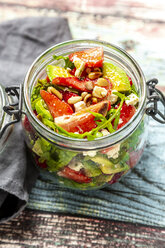 Strawberry avocado salad with feta, rocket and pine nuts in jar - SARF04297