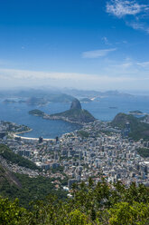 Outlook from the Christ the Redeemer statue over Rio de Janeiro with Sugarloaf Mountain, Brazil - RUNF02374