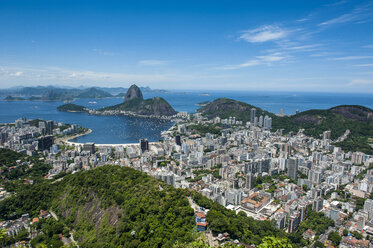 Outlook from the Christ the Redeemer statue over Rio de Janeiro with Sugarloaf Mountain, Brazil - RUNF02375