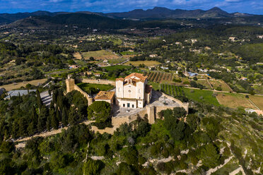 Aerial view of pigrimage church Santuari de Sant Salvador, Arta, Majorca, Spain - AMF07067