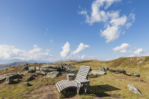 Rest area at Enzian Granat trail, Lammersdorf Mountain, Nock Mountains, Carinthia, Austria stock photo