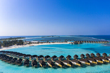 Aerial view of water bungalows, South Male Atoll, Maledives - AMF07101