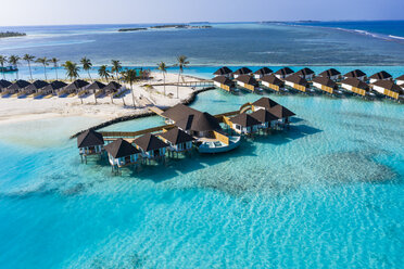 Aerial view of water bungalows, South Male Atoll, Maledives - AMF07103