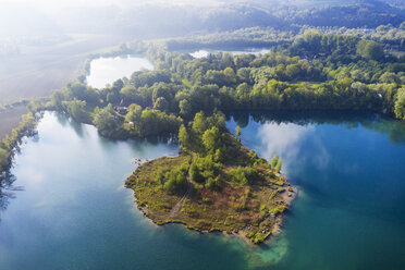 Pond in local recreation area Gretlmuehle, near Landshut, Bavaria, Germany, drone shot - SIEF08662