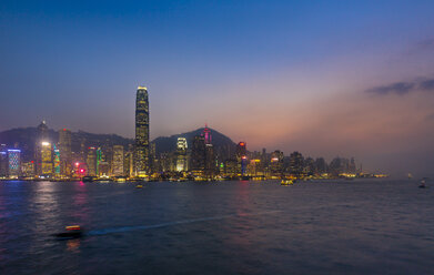 Hong Kong Central skyline and Victoria Harbour at sunset, Hong Kong, China - HSIF00659