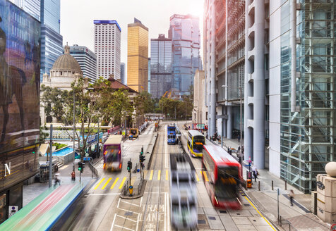 Trams and buses in Hong Kong Central, Hong Kong, China - HSIF00677