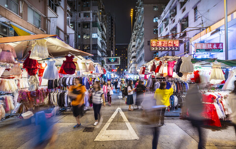Mong Kok street market at night, Hong Kong, China stock photo