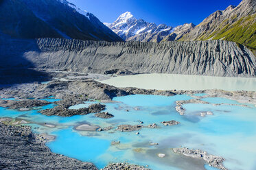 Türkisfarbener Gletschersee vor Mount Cook, Südinsel, Neuseeland - RUNF02458