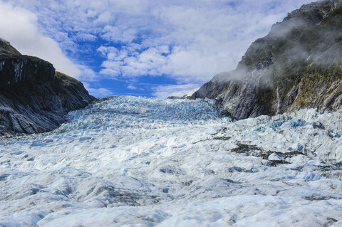 Das riesige Eisfeld des Fox-Gletschers, Südinsel, Neuseeland, lizenzfreies Stockfoto