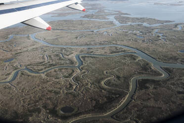 View of Venice, Veneto, Italy from a passenger plane window. - MINF11566