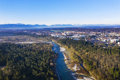 Aerial view of Geretsried, Nature Reserve Isarauen, Upper Bavaria, Germany - SIEF08673