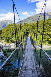 Suspension bridge, Blue Pools, Haast Pass, South Island, New Zealand - RUNF02621