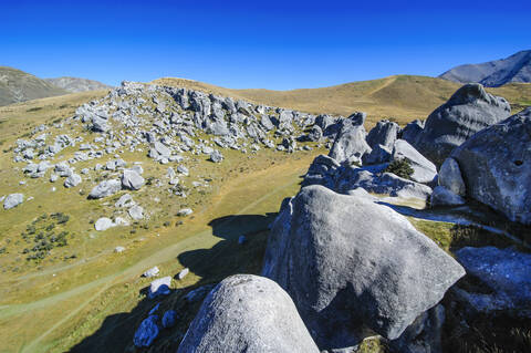 Kalksteinfelsen auf dem Castle Hill, Südinsel, Neuseeland, lizenzfreies Stockfoto