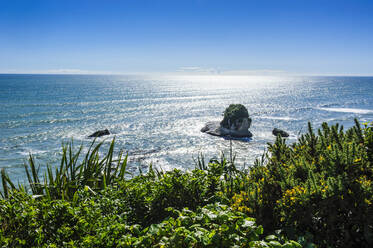 Felsvorsprünge im Meer entlang der Straße zwischen Greymouth und Westport, Südinsel, Neuseeland - RUNF02637