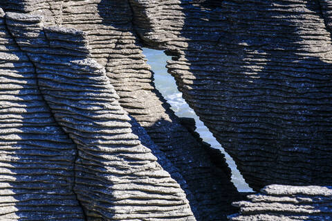 Detail of Pancake Rocks, Paparoa National Park, South Island, New Zealand stock photo