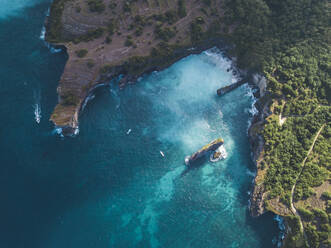 Aerial view of coast and beach between Broken beach and Manta bay, Nusa Penida, Bali, Indonesia - KNTF02896