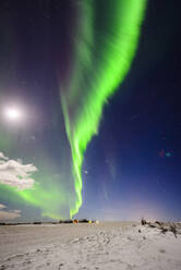 Northern lights in sky over snowy landscape - MINF12566