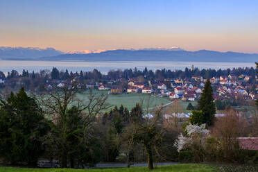 View over Bad Schachen, Appenzellerland and Lake Constance at dawn, Bavaria, Germany - LBF02592
