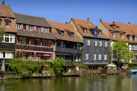 Altstadt Klein-Venedig, am Regnitzufer, Bamberg, Bayern, Deutschland, lizenzfreies Stockfoto