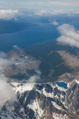 Luftaufnahme von Tierra del Fuego, Argentinien, Südamerika, lizenzfreies Stockfoto