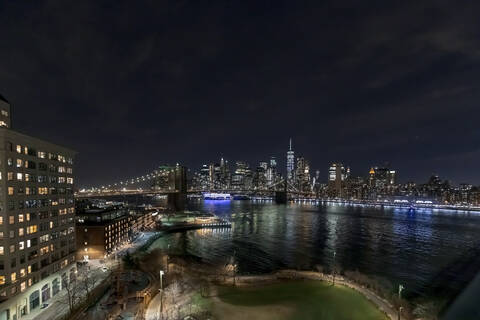 Skyline bei Nacht, Manhattan, New York City, USA, lizenzfreies Stockfoto