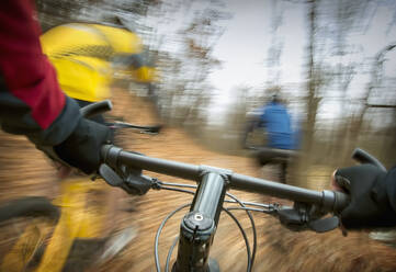 Unscharfe Ansicht eines Mountainbikes im Wald - BLEF07463