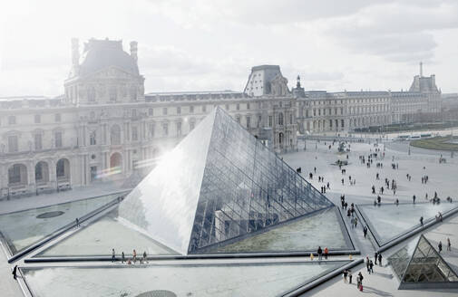 Louvre museum and courtyard, Paris, Ile de France, France - BLEF07464