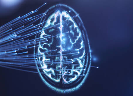 Künstliche Intelligenz, Glasfaserkabel, die Daten ins Gehirn leiten - ABRF00412