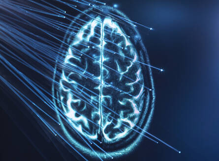 Künstliche Intelligenz, Glasfaserkabel, die Daten ins Gehirn leiten - ABRF00413