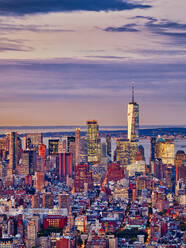 Aerial view of Manhattan skyline at sunset, New York City, New York, USA - HNF00811