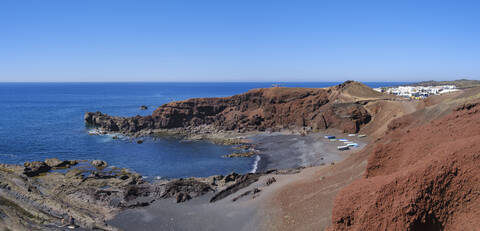 Strand bei El Golfo, Lanzarote, Spanien, lizenzfreies Stockfoto