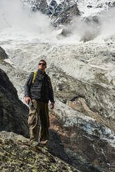 Hiker enjoying walk, Saas-Fee, Valais, Switzerland - CUF51767