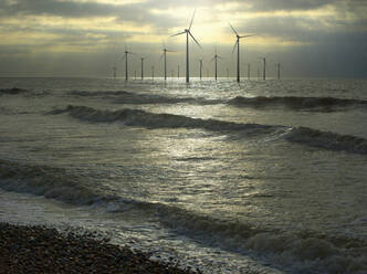 Wind turbines in ocean, Brighton, Sussex, England - BLEF07962