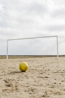 Football and goal on the beach, El Vendrell, Tarragona, Spain - JRFF03414