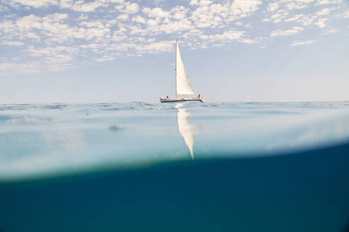 Sailing boat on Mediterranean Sea, Menorca, Spain - IGGF01257