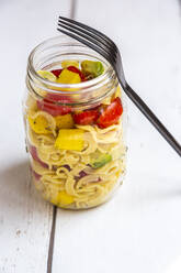 Jar of pasta salad with mango, avocado and cherry tomatoes - SARF04329