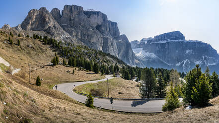 Passstraße, Grödner Joch, Sellagruppe, Dolomiten, Südtirol, Italien - STSF02062