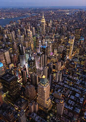 Aerial view of New York cityscape at dusk, New York, United States - BLEF08890
