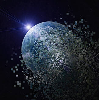 Die Erde löst sich im Weltraum in Pixel auf - BLEF09341