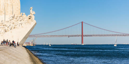 Portugal, Lisbon, Belem, Monument of the Discoveries and 25 de Abril Bridge on Tagus river - WDF05295