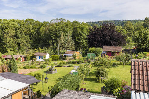 Deutschland, Baden-Württemberg, Esslingen, Blickwinkel auf den Gemeinschaftsgarten - WDF05334