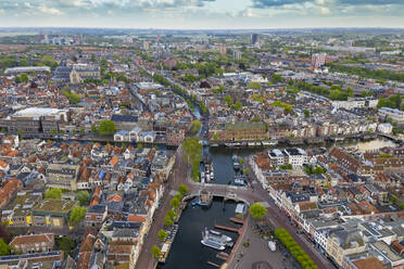 Aerial view of harbor in Leiden cityscape - TAMF01818