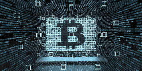 3d-Illustration der Bitcoin-Währung und der Blockchain-Technologie - ALF00750