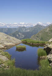 Teich am Berghang in den italienischen Alpen, Piemont, Italien - BLEF09900