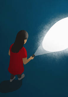 Girl with flashlight in dark - FSIF04067