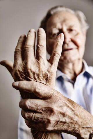 Senior man's hands, close-up stock photo