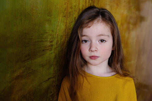 Portrait of little girl with long brown hair - OGF00070