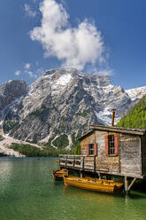Boathouse at Pragser Wildsee, Braies Dolomites, Alto Adige, Italy - STSF02118