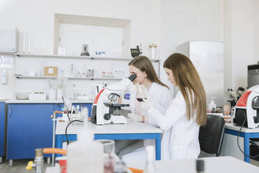 Scientists in white coats doing experiment in lab - AHSF00635