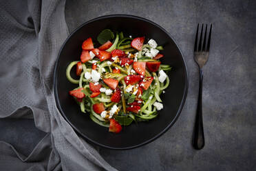 Bowl of strawberry cucumber salad with feta, mint and balsamico vinegar - LVF08191